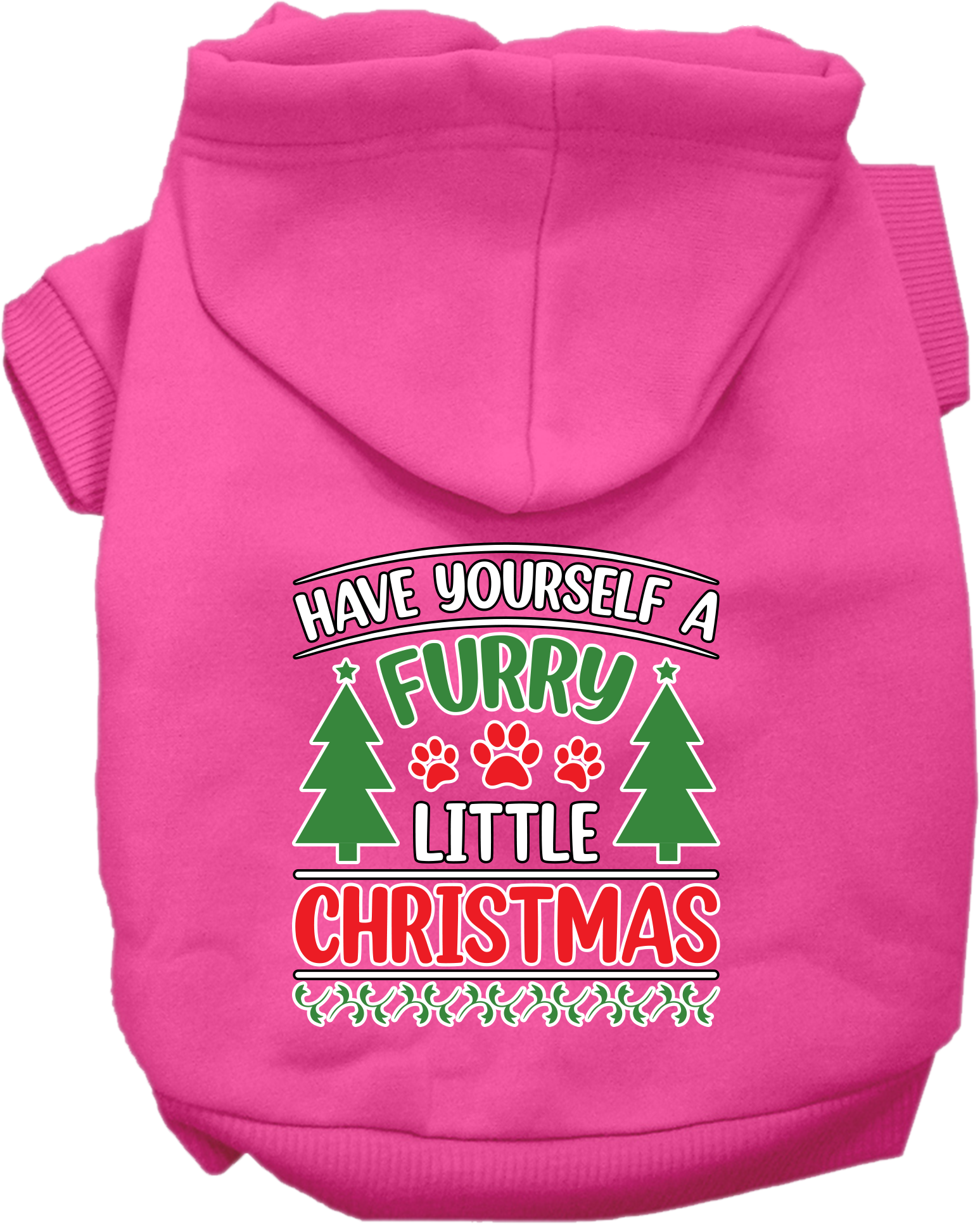 Furry Little Christmas Screen Print Dog Hoodie Bright Pink Size XS